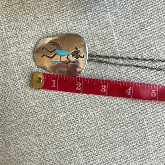 Authentic vintage turquoise and silver Kachina inlay pendant and chain necklace. - Picture 8 of 8